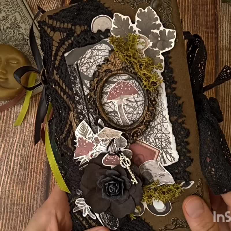 Magic forest  junk journal handmade Fairy witch black cat grimoire decorated - 筆記本/手帳 - 紙 綠色