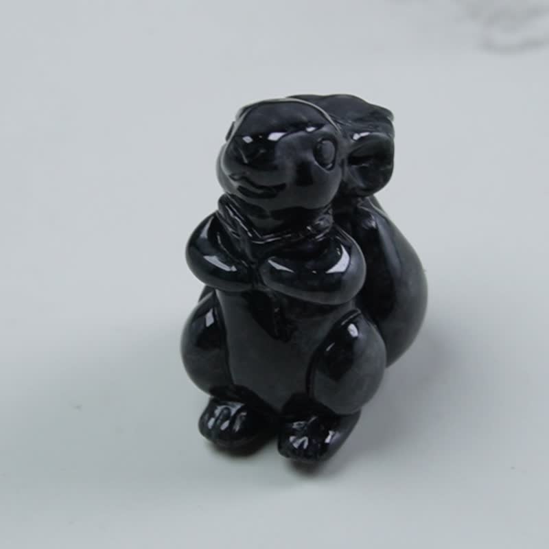 【財壽雙全】烏雞翡翠巧雕松鼠擺飾 | 天然緬甸玉A貨翡翠 | 送禮 - 擺飾/家飾品 - 玉石 黑色