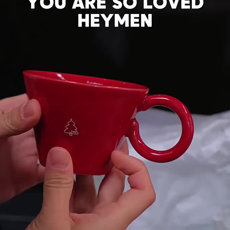 Heymen黑門 小紅杯 手繪漿果紅手捏陶瓷咖啡杯馬克杯禮盒裝 - 咖啡杯/馬克杯 - 陶 紅色