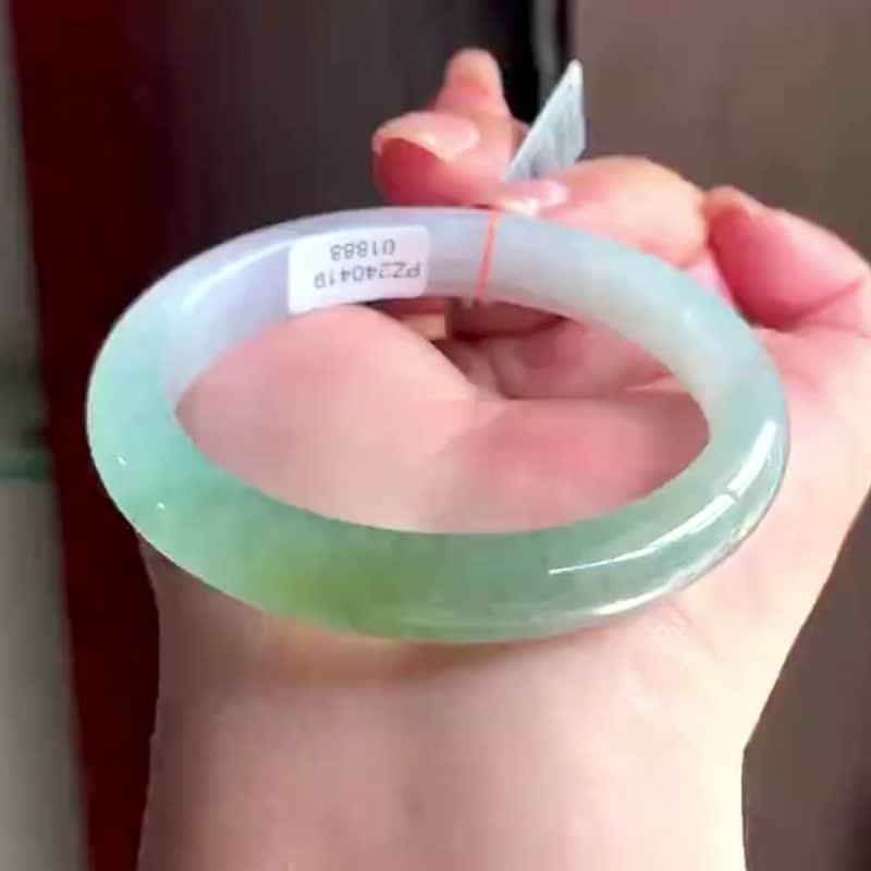 冰種翡翠天然翡翠玉鐲A玉手鐲 玉鈪 • 冰種秋香翡翠福鐲 - 手鍊/手環 - 玉石 綠色