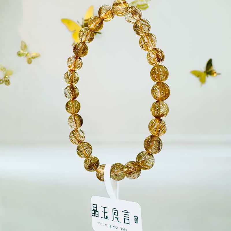 玻璃輕透料金閃閃銅髮6.8-7.3mm13.02g辟邪擋煞逢凶化吉化解濁氣 - 手鍊/手環 - 水晶 金色