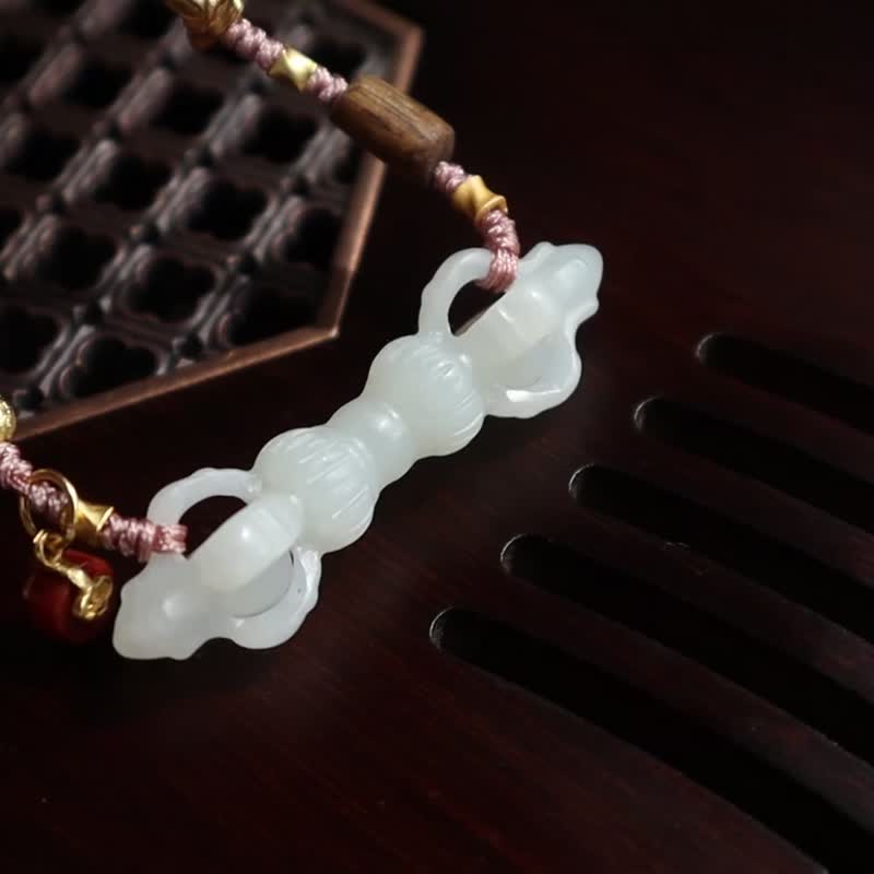 天然羊脂玉和田玉降魔杵金剛杵吊墜項鏈羊脂白玉吊墜闢邪保平安 - 項鍊 - 玉石 