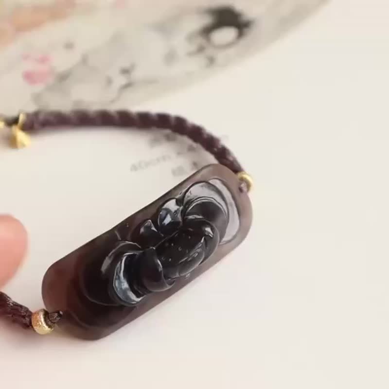 Natural Hetian jade carved hand brand braided bracelet ice bottom smoke purple material smoke purple lotus hand brand braided bracelet - Bracelets - Jade 