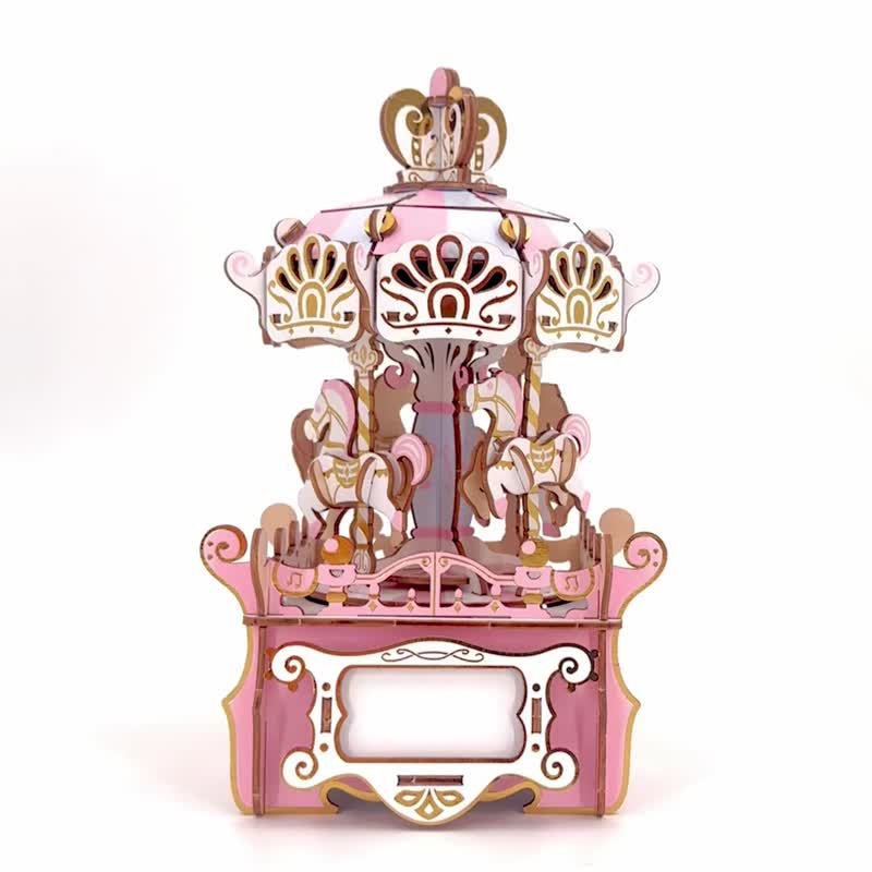 Jigzle 3D Puzzle - Musical Box Merry-go-round - Puzzles - Wood Pink