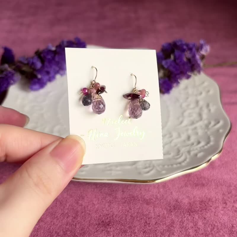 Berry's Tart 14KGF Ametrine Iolite Pink Tourmaline Ruby earrings - Earrings & Clip-ons - Gemstone Purple