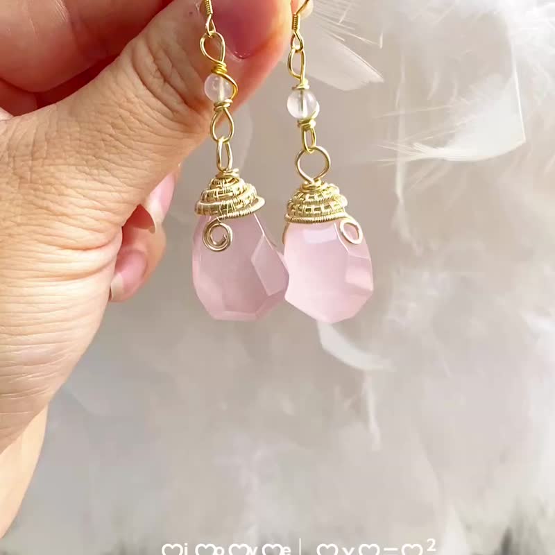 【高階粉晶】天然水晶原石耳飾 / 原創設計 - 耳環/耳夾/耳骨夾 - 水晶 粉紅色