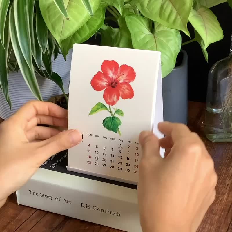 2026 2027香港台灣桌曆24個月月曆手繪草本花茶香草插畫 聖誕禮物 - 日曆/月曆/年曆 - 紙 紅色