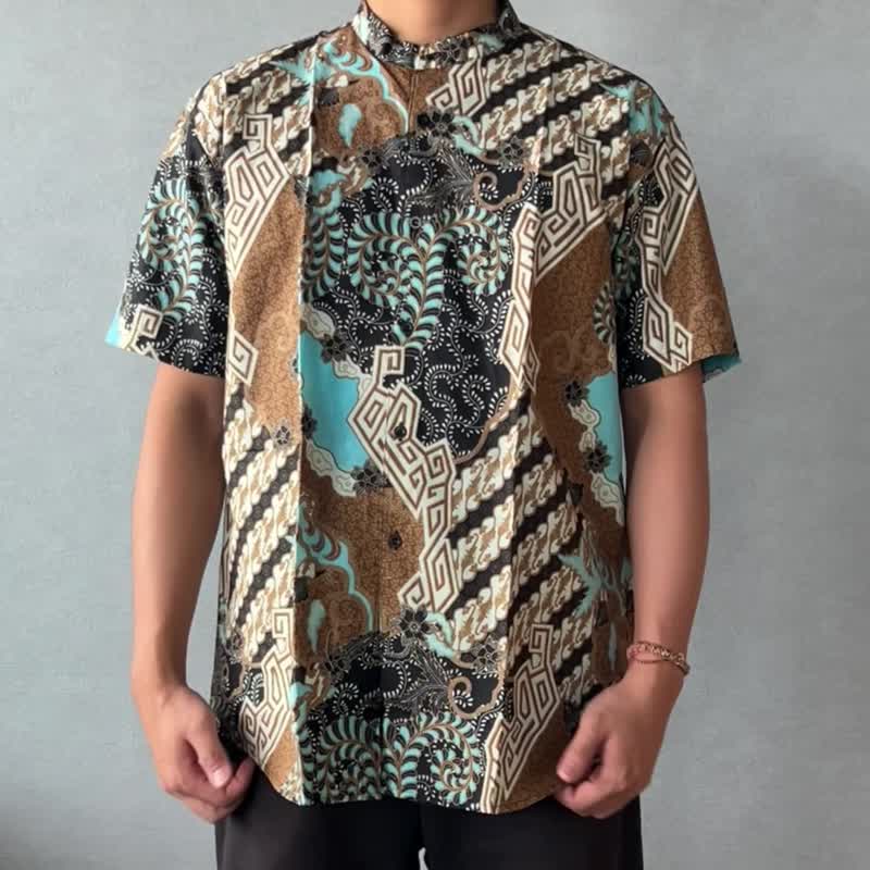 ARJUNA Oversized Short Sleeve Shirt - Bronze Aqua - ARJ001 - เสื้อเชิ้ตผู้ชาย - ผ้าฝ้าย/ผ้าลินิน สีกากี