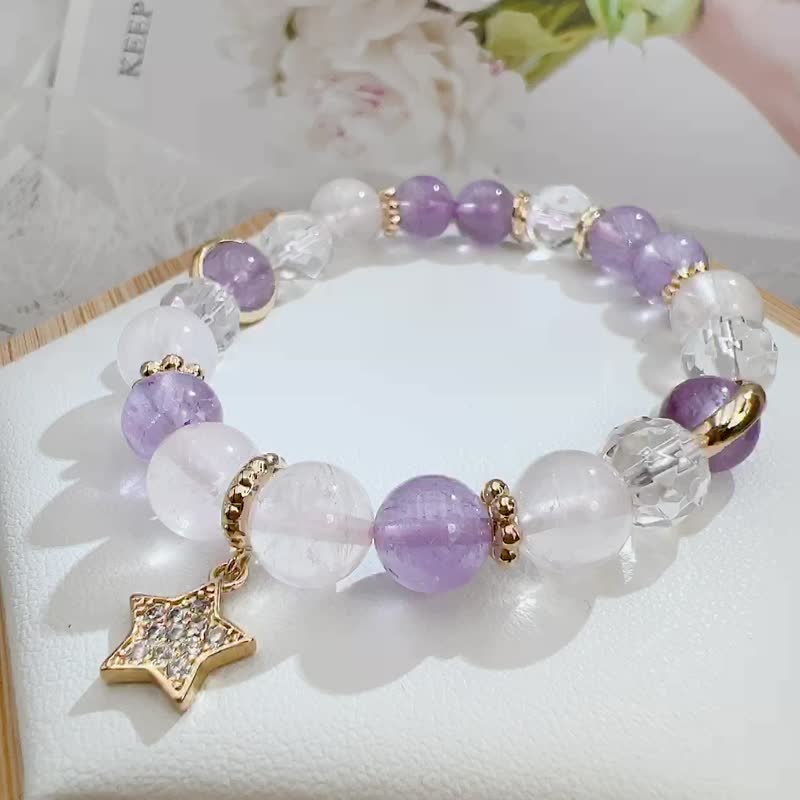 薰衣草紫水晶 | 粉水晶 | 切面白水晶 - 手鍊/手環 - 水晶 