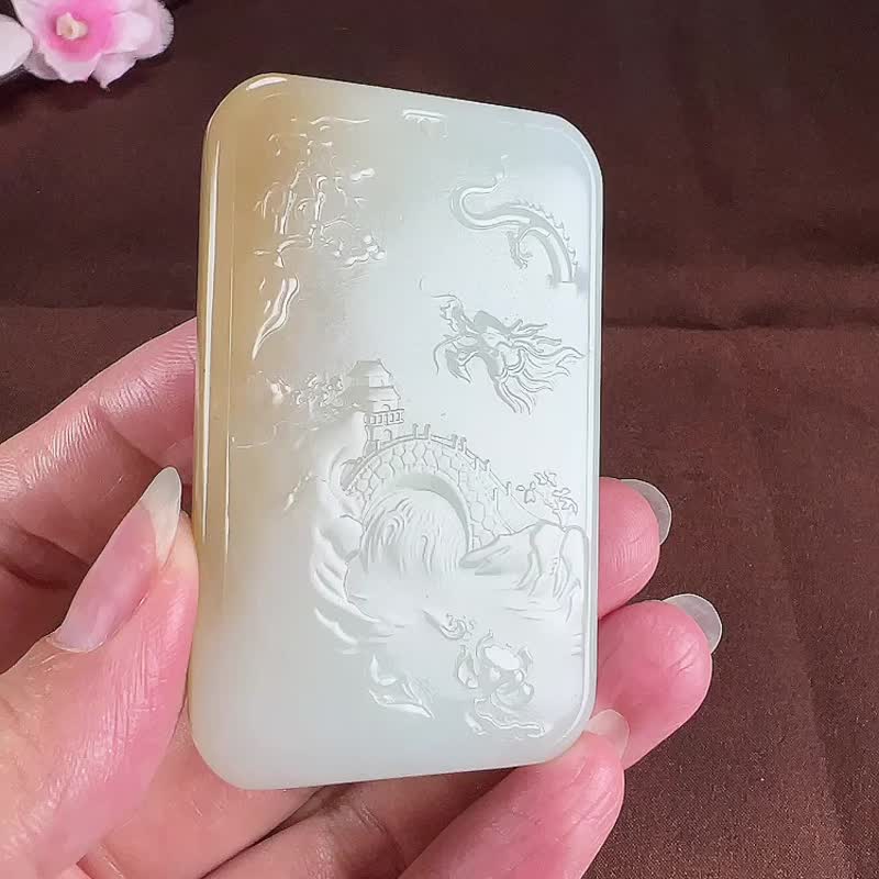 秒殺價 天然新疆和田玉龍騰盛世山水意境吊墜 - 吊飾/掛飾 - 玉石 
