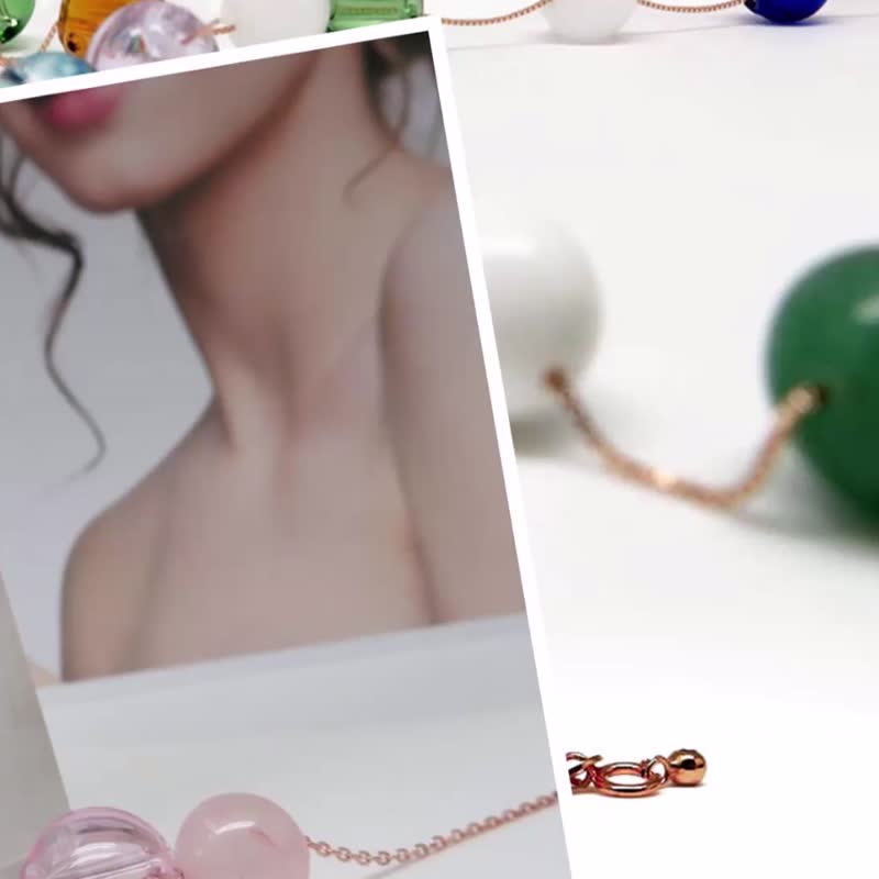Rose Quartz October Birthstone Diffuser Necklace Rose Gold S925 - Necklaces - Gemstone Pink