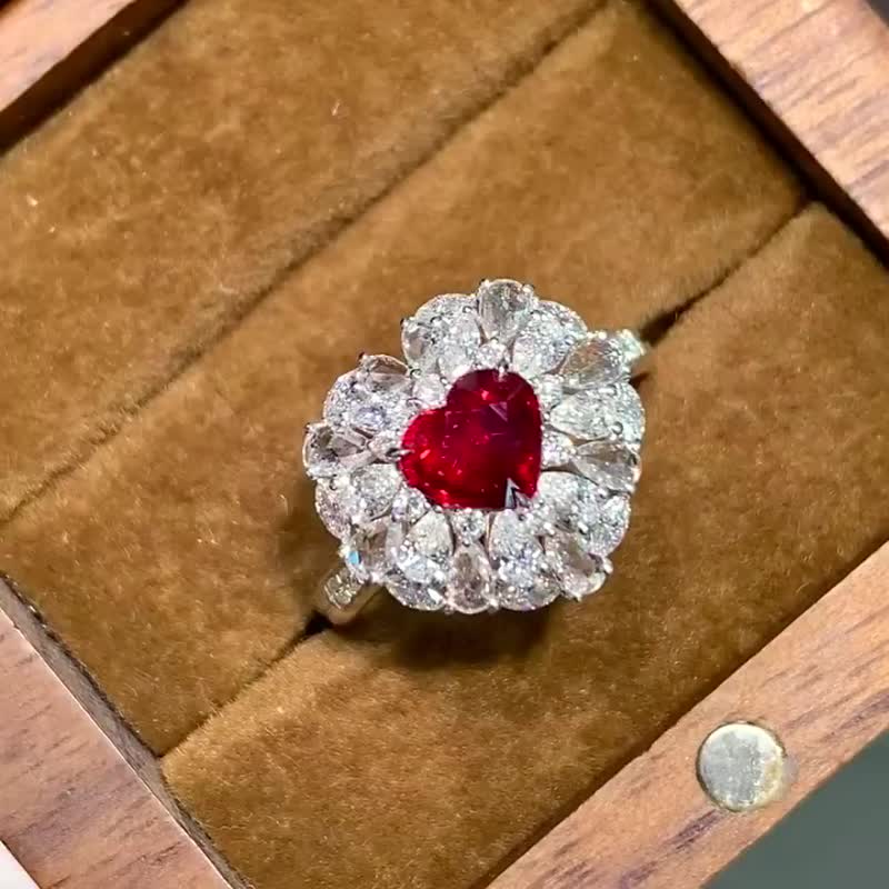 無燒鴿血紅紅寶石戒指心形 1.01克拉 - 戒指 - 寶石 