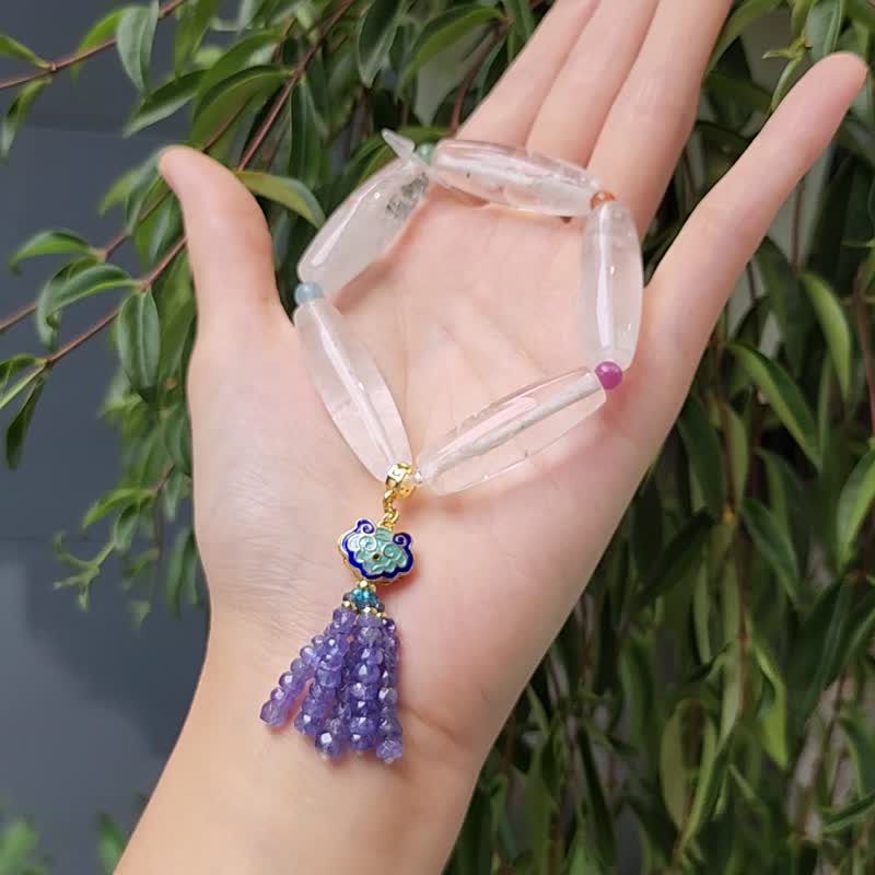 白幽靈水晶長珠 丹泉石 多寶釧 彩虹 如意 招財 手鍊 單品 禮物 - 手鍊/手環 - 寶石 多色