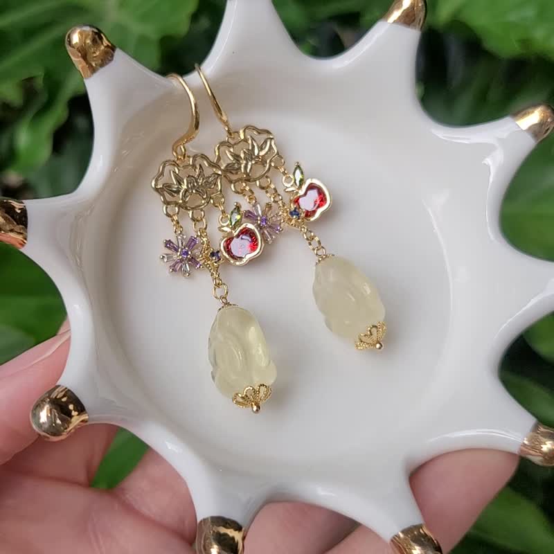 黃水晶 兔 蘋果 平安 富貴 如意 蓮花 五行 彩虹 招財 耳環 單品 - 耳環/耳夾/耳骨夾 - 寶石 多色