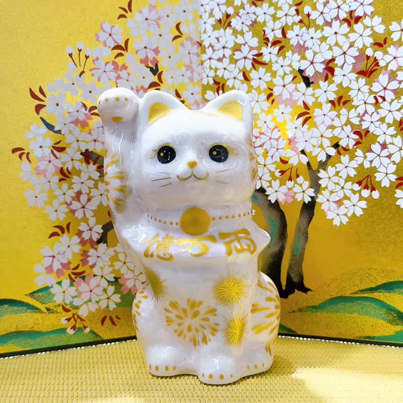 【桃花盈耀】日本清水燒招財貓 | 花結晶 - 桃花火億万両 - 擺飾/家飾品 - 瓷 粉紅色