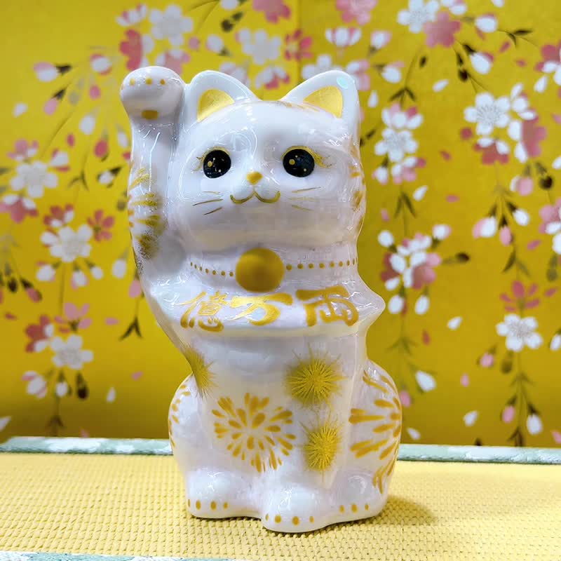 【桃花盈耀】日本清水燒招財貓 | 花結晶 - 桃花火億万両 - 擺飾/家飾品 - 瓷 粉紅色