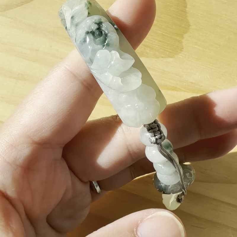 手工編織翡翠手鍊 — 牡丹與愛心 - 手鍊/手環 - 玉石 綠色