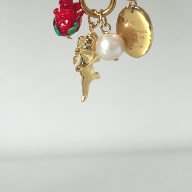 Red rose cupid Necklace , Stainless Steel chain necklace, 18k gold, Murano glass, handmade - 項鍊 - 玻璃 紅色