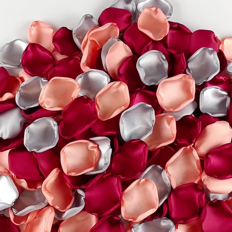 Peach wedding decor Grey flower petals Burgundy rose petals Wedding table decor - 乾燥花/永生花 - 絲．絹 