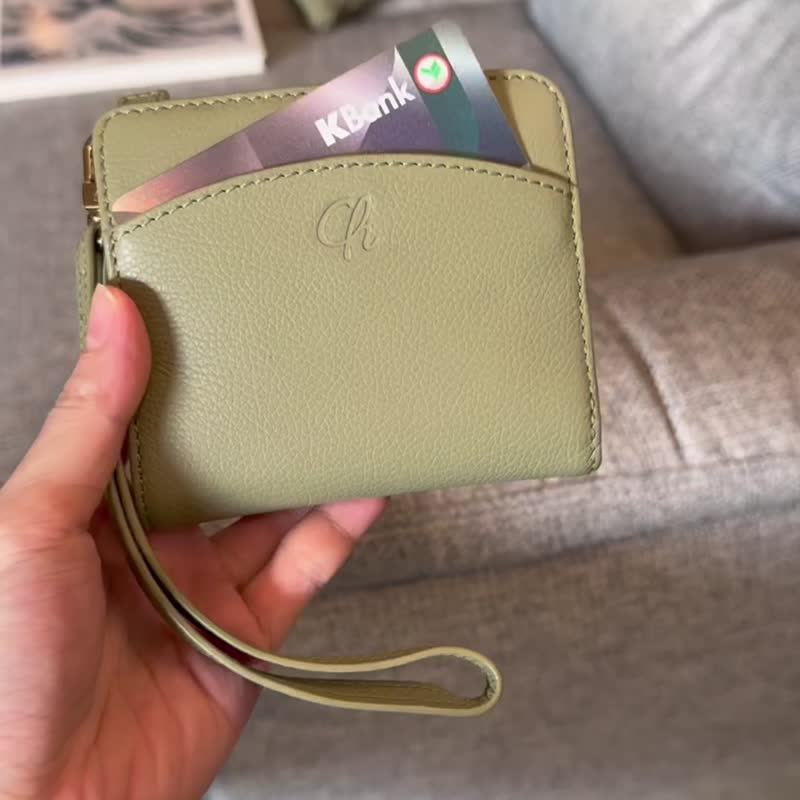 Anna (Pistachio Green): Mini wallet, short wallet, cow leather, Bifold Zipper - Wallets - Genuine Leather Green