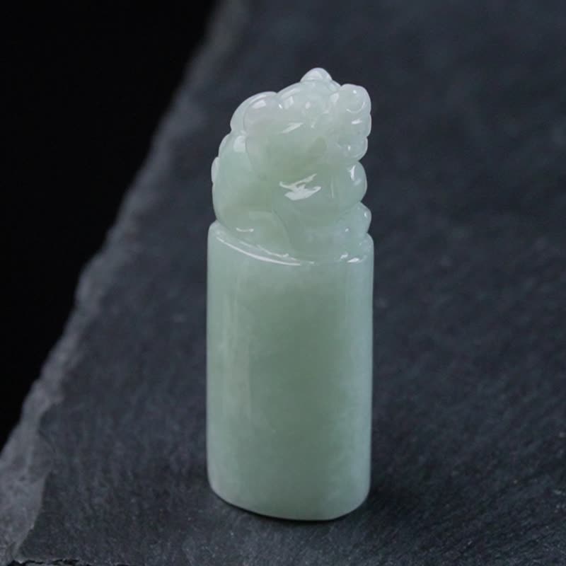 【招財神獸】淡綠翡翠貔貅玉印章 | 天然緬甸翡翠A貨 | 送禮 - 印章/印台 - 玉石 綠色