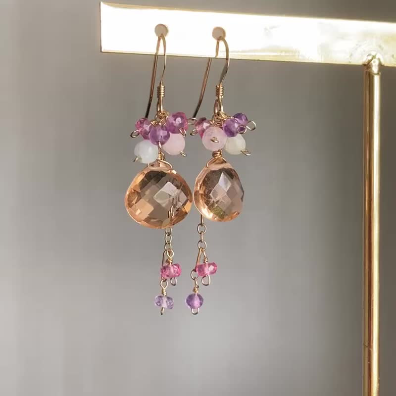 14kgf Morganite Pink Topaz Amethyst Beryl earrings