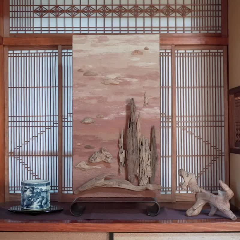 流木アートで 大自然の風景をあなたのお部屋に  流木で描く山水画　L saiz 流木アート、壁装飾、１８ - 壁貼/牆壁裝飾 - 木頭 咖啡色