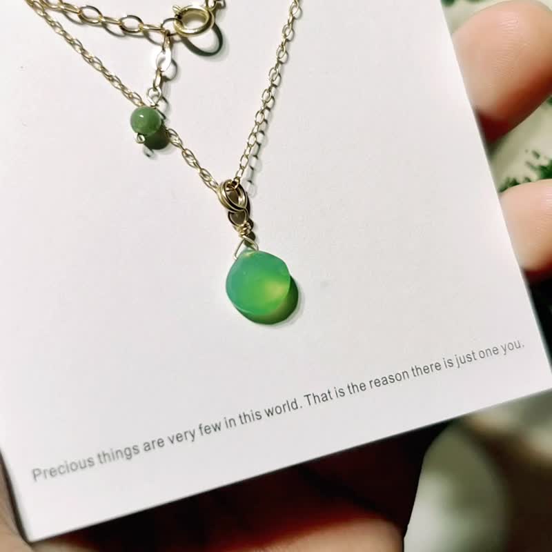 SV925/14KGF AAA Green Chalcedony Necklace, Indian agate, May Birthstone - Necklaces - Crystal Green