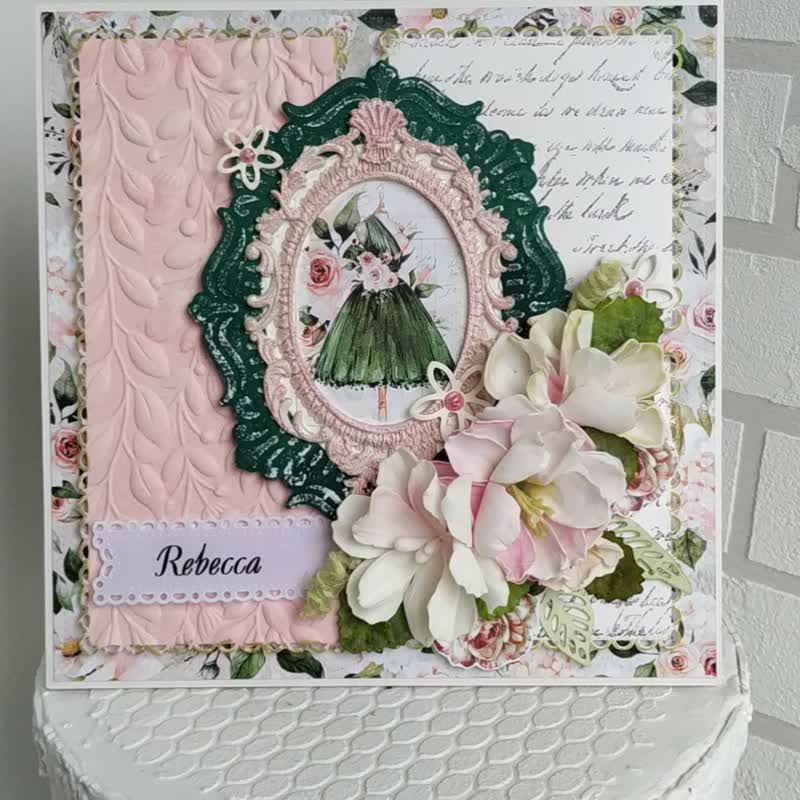 Personalized birthday card for sister or friend. Handmade card in gift box - การ์ด/โปสการ์ด - กระดาษ ขาว
