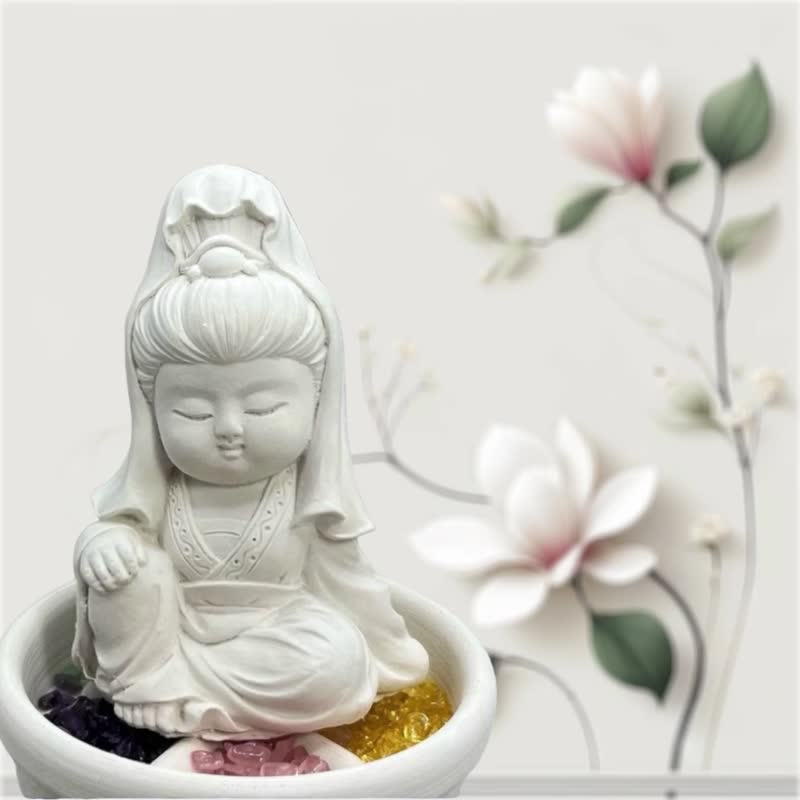 水晶擴香 五行水晶礦石擴香之觀音小盤套組 開運能量水晶 - 香氛/精油/擴香 - 水泥 白色