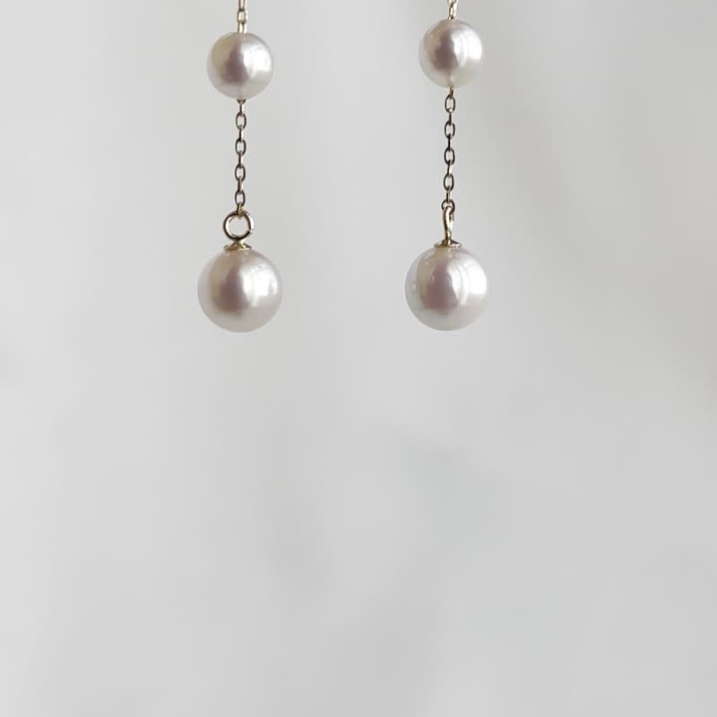 Made in Japan akoya pearl earrings 18k earrings akoya pearl gradation station earrings - Earrings & Clip-ons - Pearl White