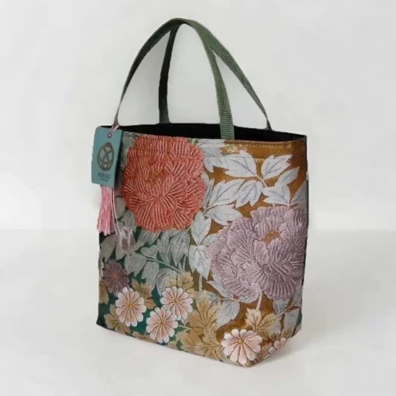 獨一無二100%絲質和服袋帶托特包 | 手工刺繡 | 日本藝術手提包 - 手提包/手提袋 - 絲．絹 多色