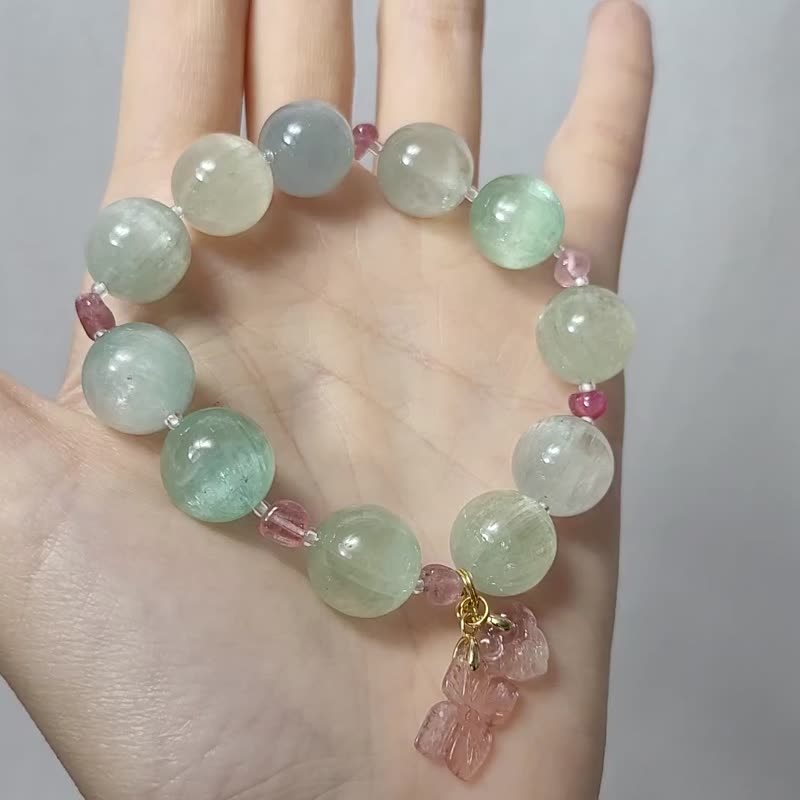 Top Rare Green Spodumene Cat's Eye Tourmaline Ruyi Rich Heart Wheel Bracelet Single Product - สร้อยข้อมือ - เครื่องเพชรพลอย สีเขียว