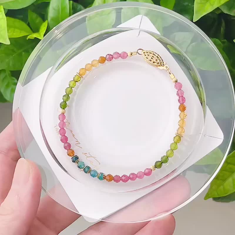 Diamond Faceted Sparkling Stone Tourmaline Bracelet Rainbow Multicolor - สร้อยข้อมือ - เครื่องประดับพลอย หลากหลายสี