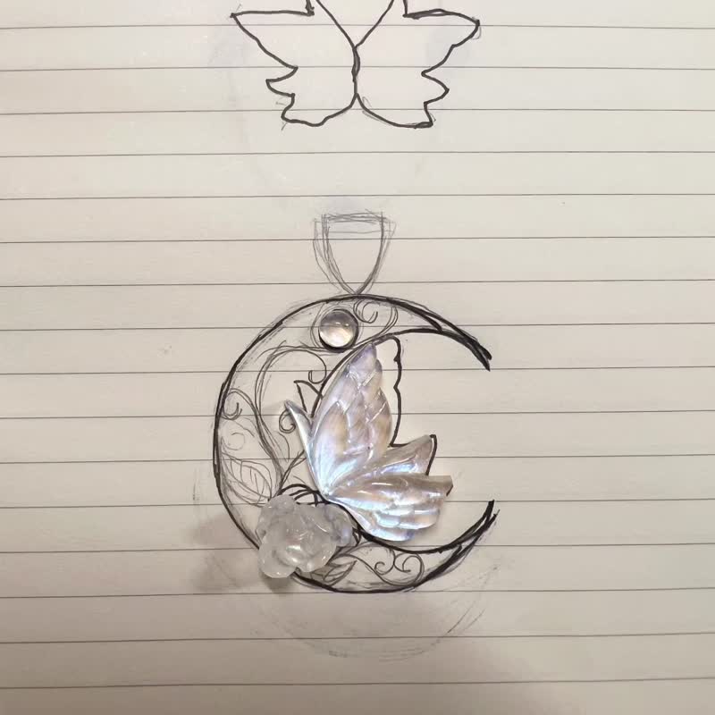 純手工14K金繞線月神花園蝶戀花鏤空吊墜 - 項鍊 - 寶石 多色