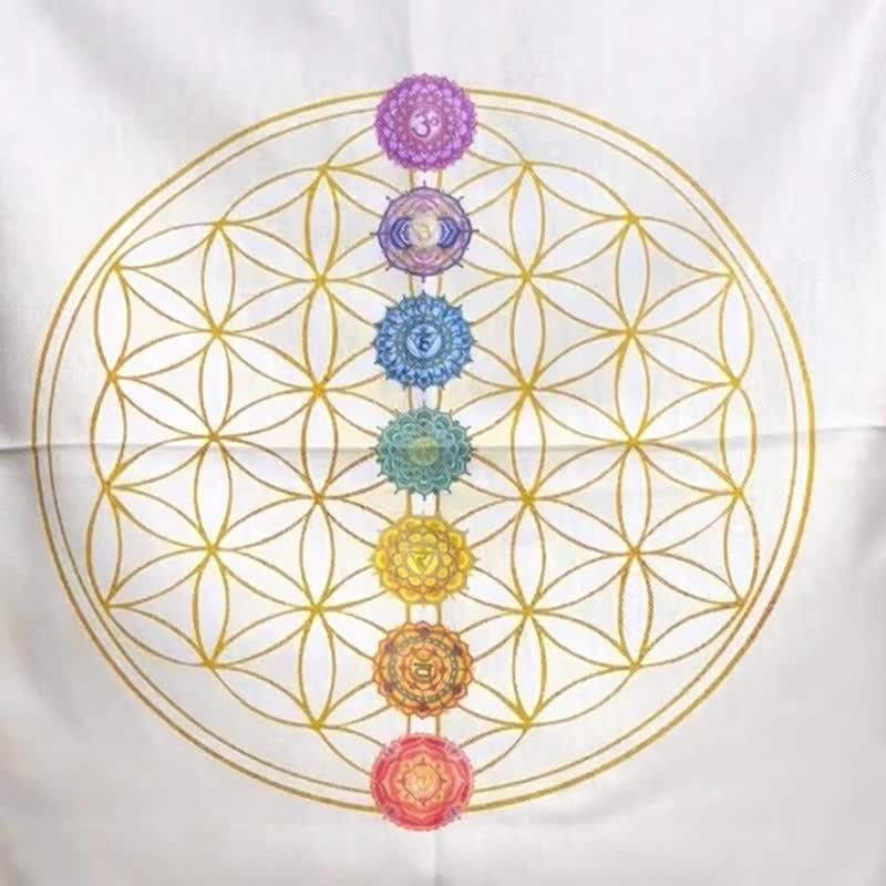 Exclusively created Joy Zen Seven Chakras Flower of Life Mandala Ancient Positive Energy Sacred Geometry Totem - Items for Display - Cotton & Hemp Multicolor