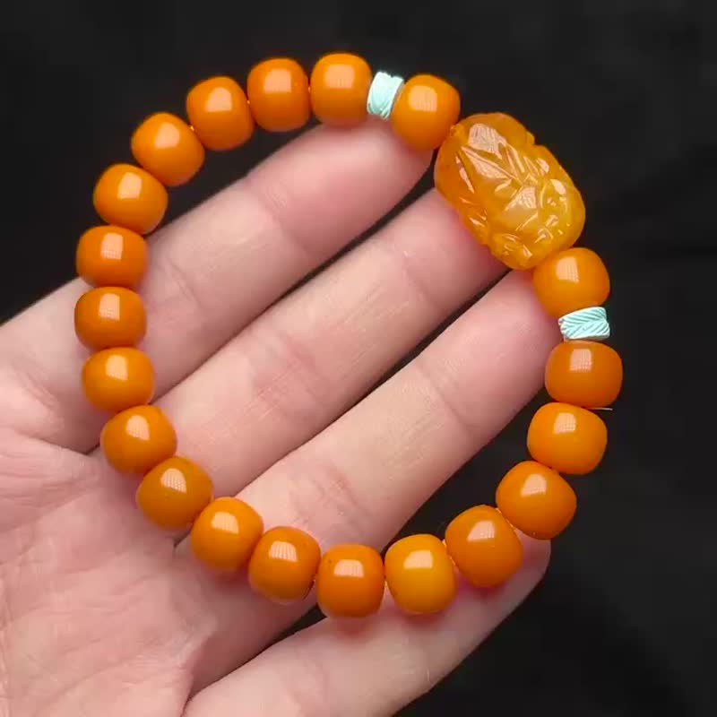 搶購價極品天然俄料接近9.3mm老花蠟精工老型單圈手鏈 很老的蜜蠟 - 項鍊 - 水晶 