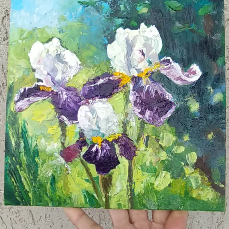 Iris Painting Flowers Original Art Oil Irises 20 x 20 - 海報/掛畫/掛布 - 其他材質 紫色