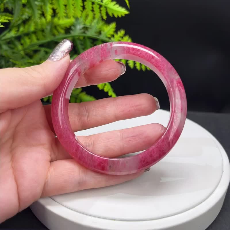 櫻花雨薔薇輝手镯 59+MM 冰透玉化閃片玫瑰石桃花玉手環 包容理解 - 手鍊/手環 - 半寶石 