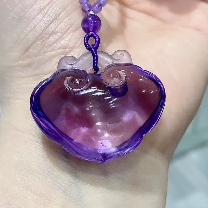 天然紫水晶如意吊墜超美紫羅蘭色晶體冰透干淨工藝精湛 - 手鍊/手環 - 水晶 