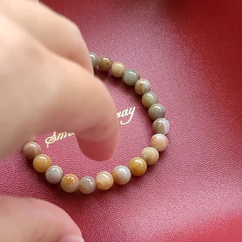 親翠 天然翡翠 冰紅黃翡硃砂色7mm+圓珠手串 手圍15~16 - 手鍊/手環 - 玉石 多色