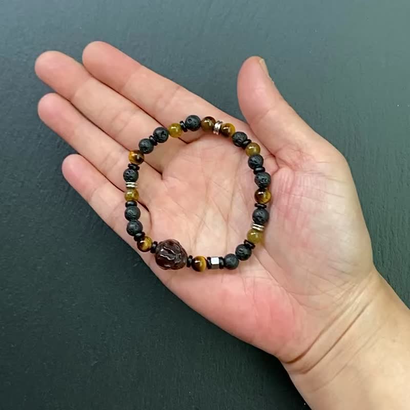 Yellow Stone Volcanic Rock Dragon Lin Agate Black Sandalwood Obsidian Stone Turtle Personalized Steel Bracelet Customized - สร้อยข้อมือ - คริสตัล หลากหลายสี