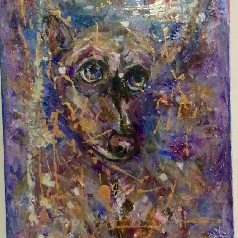 Bobby,dog mix media painting on canvas - 壁貼/牆壁裝飾 - 其他材質 紫色