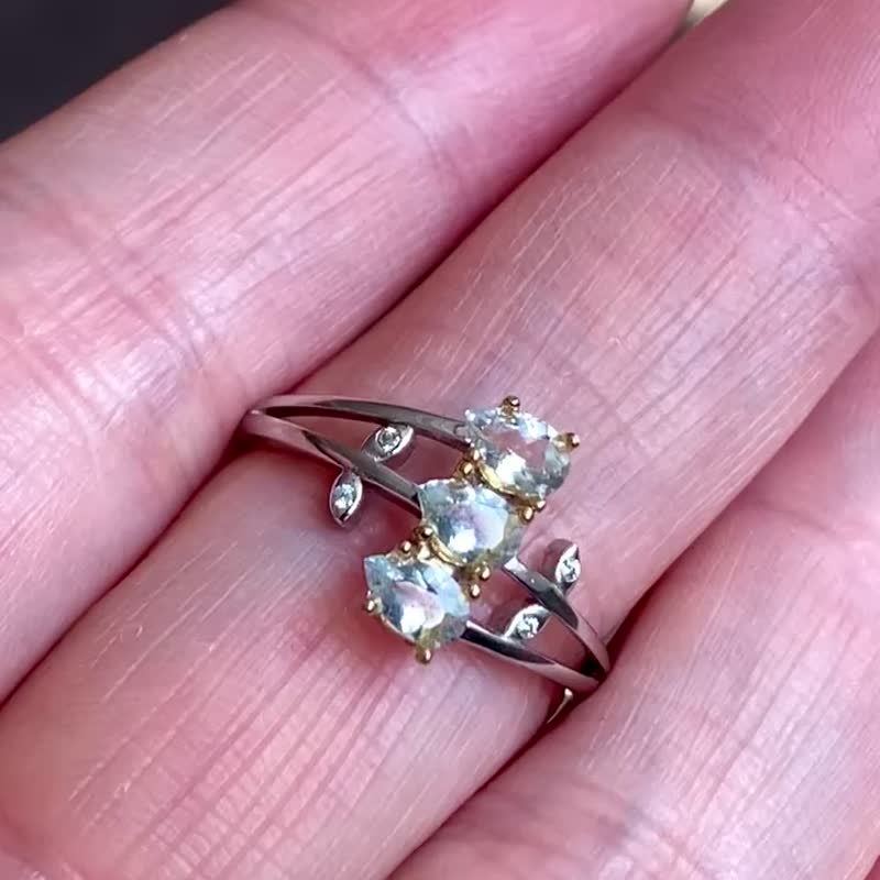Natural non-optimized non-glue drop-shaped aquamarine 925 Silver ring - แหวนทั่วไป - คริสตัล สีน้ำเงิน