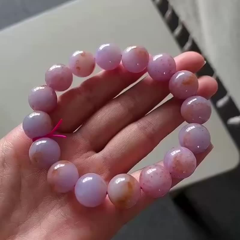 冰種翡翠天然翡翠A玉玉珠 玉鏈手鏈頸鏈 • 糯冰種珊瑚翡翠手串 - 手鍊/手環 - 玉石 橘色