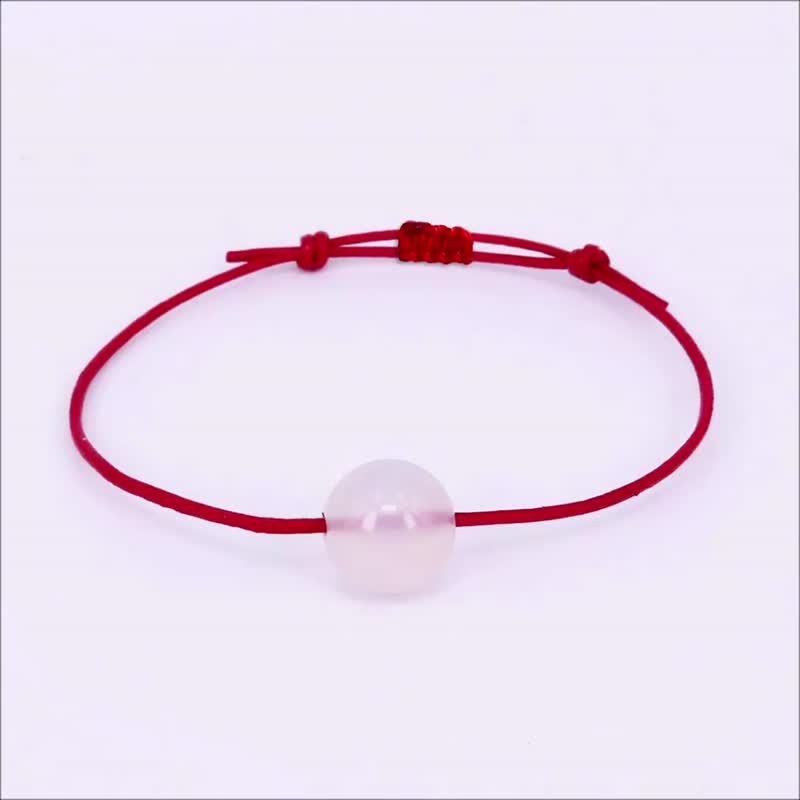White Chalcedony April Birthstone Lucky Red Leather Bracelet Adjustable - Bracelets - Gemstone White