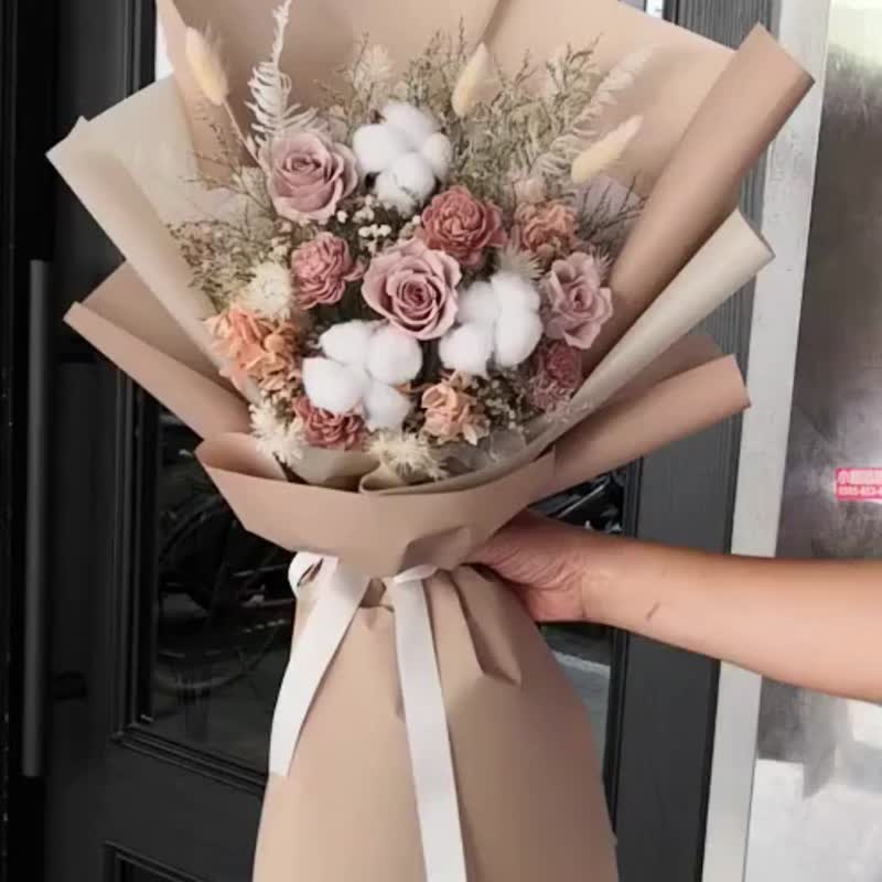 生日花束 乾燥花束 教師節花束 客製配色 仙女粉色 奶茶色 杏色奶 - 乾燥花/永生花 - 植物．花 卡其色