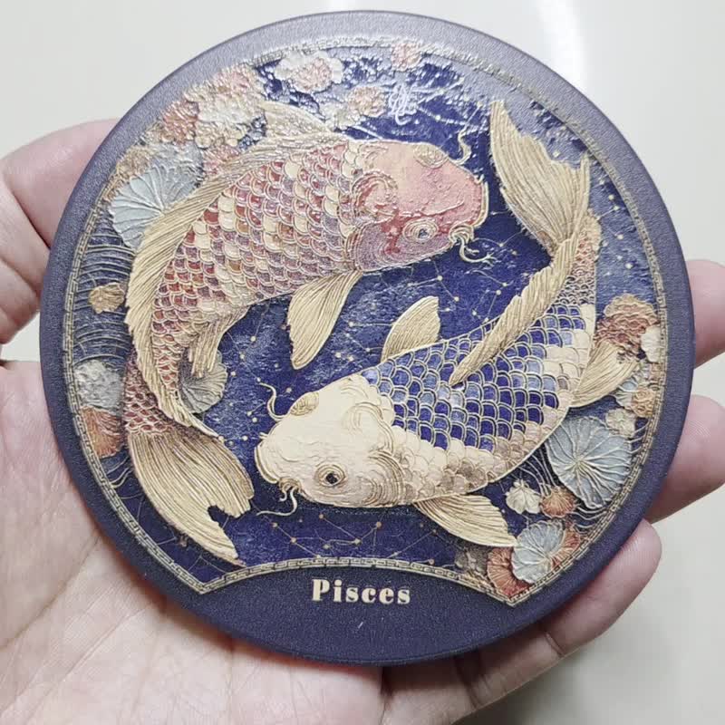 雙魚座 晶雕陶瓷吸水杯墊 - 杯墊 - 陶 金色