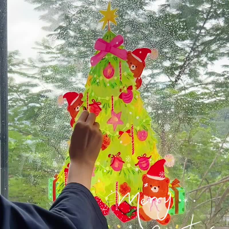 Christmas Festive Illustration Glass Electrostatic Cling PVC Double-Sided Full-Color Window Decoration Sticker No Glue - Wall Décor - Plastic Multicolor