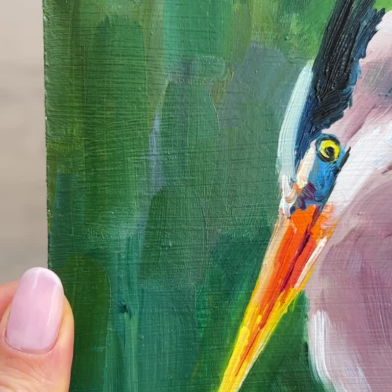 アオサギ油絵鳥オリジナル壁アートギフト女性アートワーク